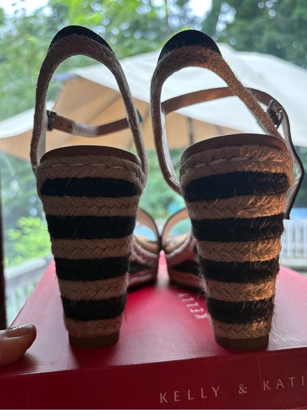 Kelly & Katie Black Espadrille Wedge Sandals with Ankle Strap